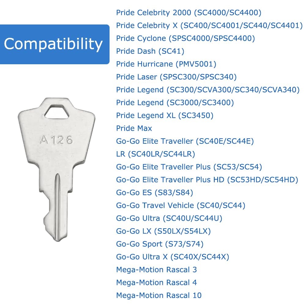 Replacement Keys for Pride Mobility Scooters, GoGo, Elite, Victory, Silver
