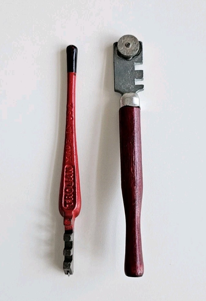Lot of 2 Vintage Glass Cutters | Fletcher Terry Red Tapper + Wood Handle Wheel