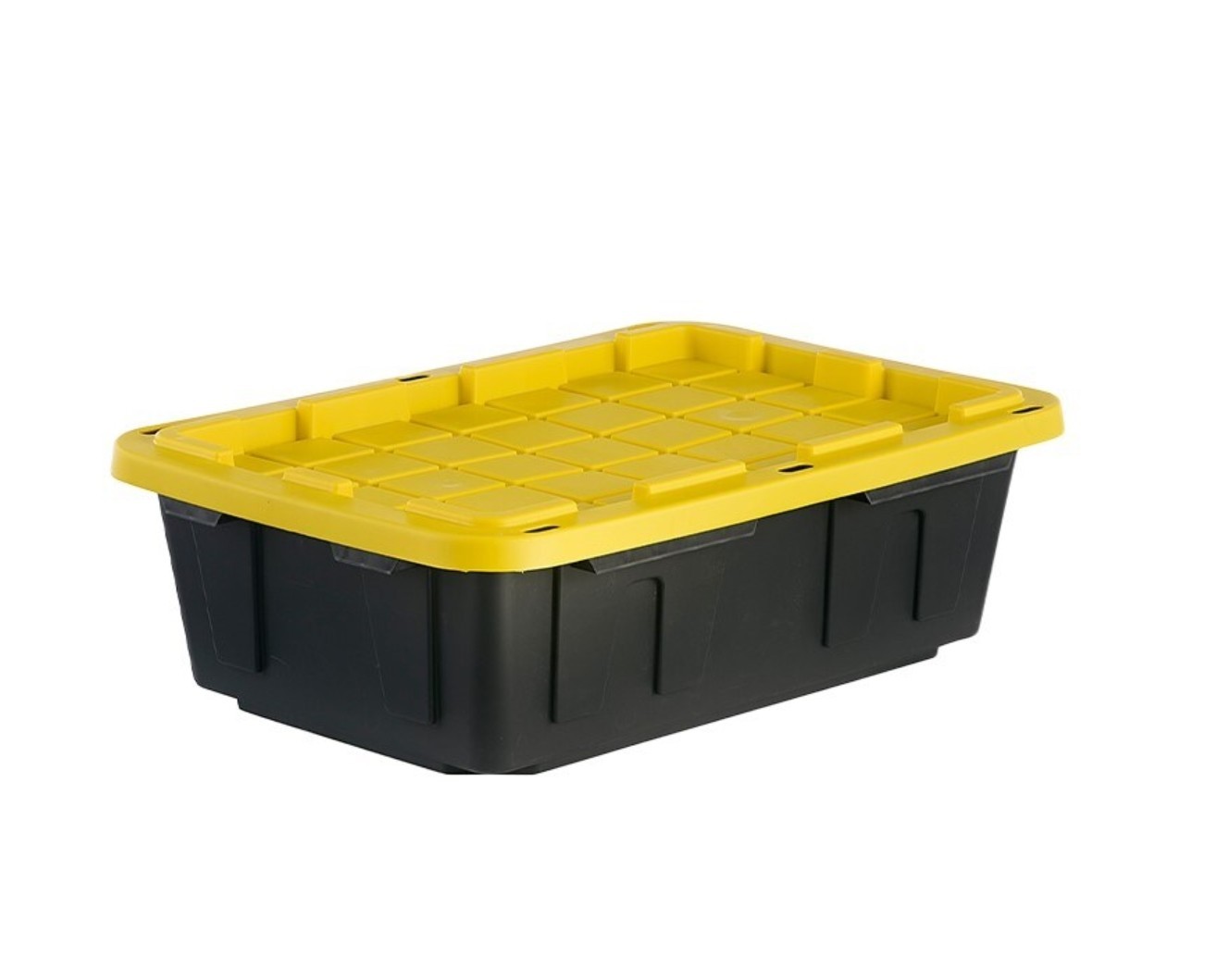 15-Gallon Black and yellow Heavy Duty Stackable Tote with Standard Snap Lid