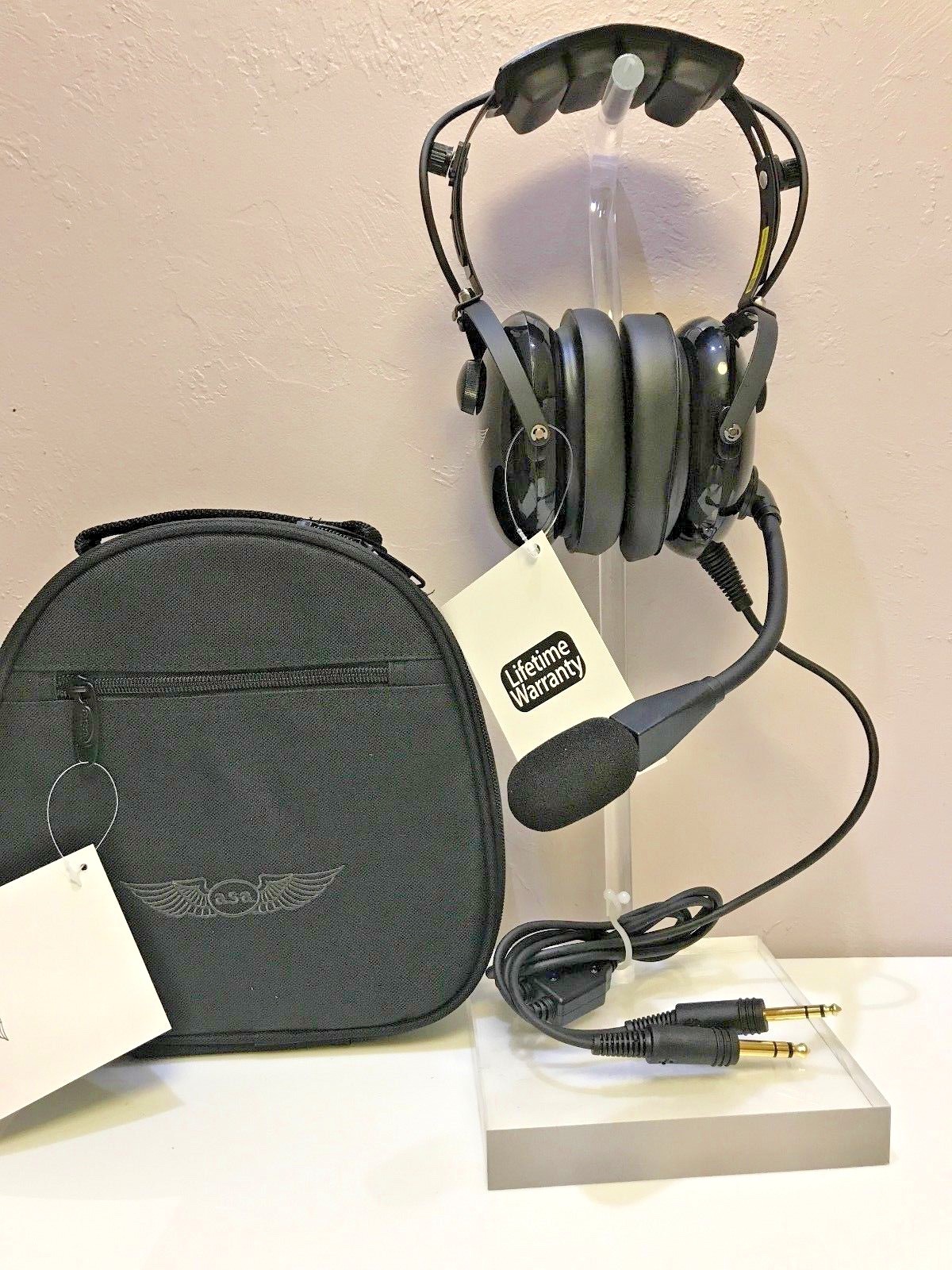 ASA AIR CLASSICS HS-1A GENERAL AVIATION HEADSET & CASE COMBO Lifetime Warranty