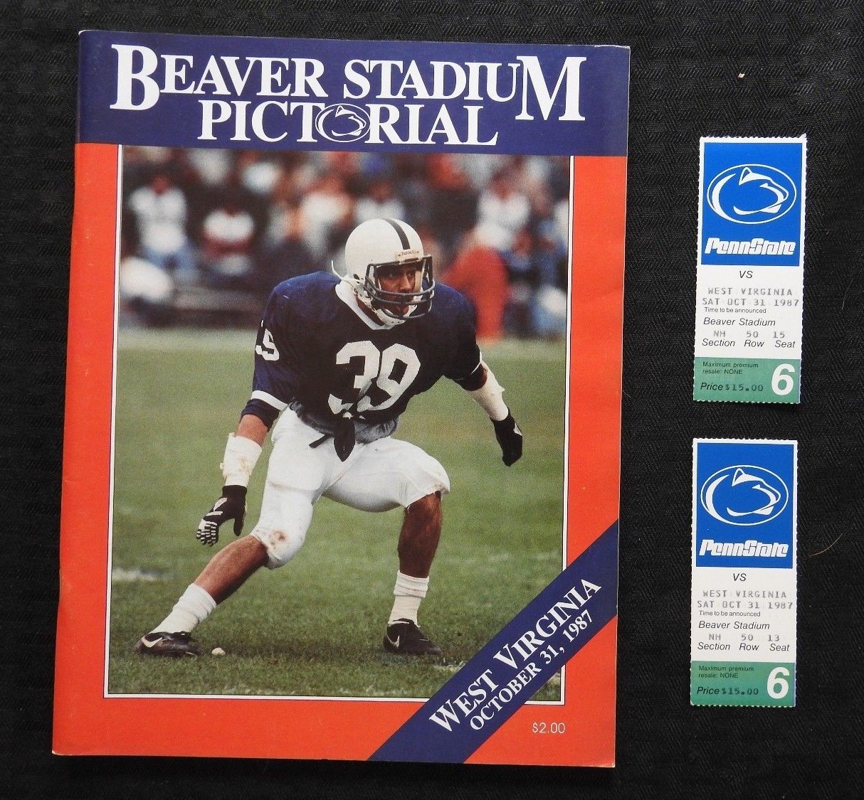 1987 PENN STATE LIONS vs WEST VIRGINIA FOOTBALL PROGRAM BLAIR THOMAS + 2 TICKETS