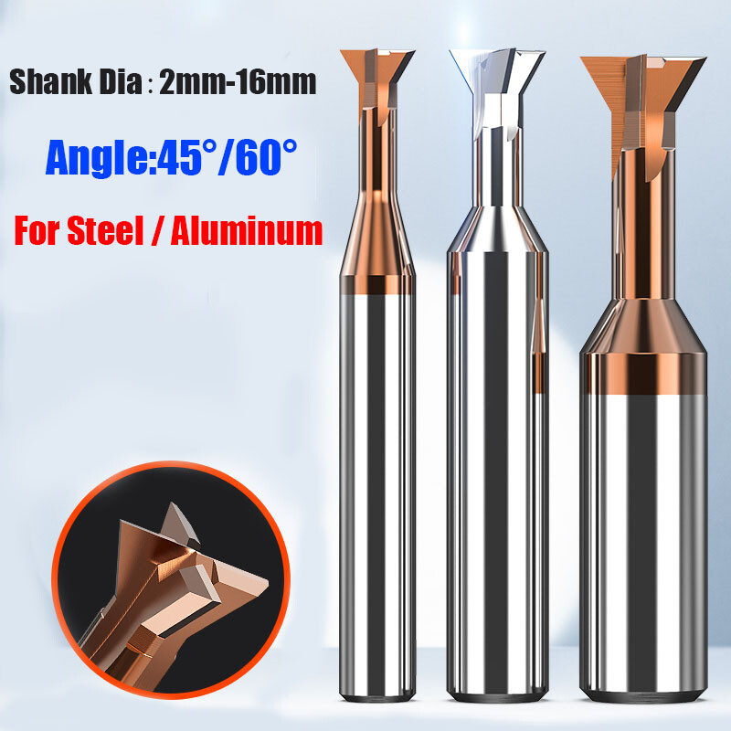 Dovetail Milling Cutter Solid Carbide End Mill 4 Flute 2-16mm Shank 45°60° Blade