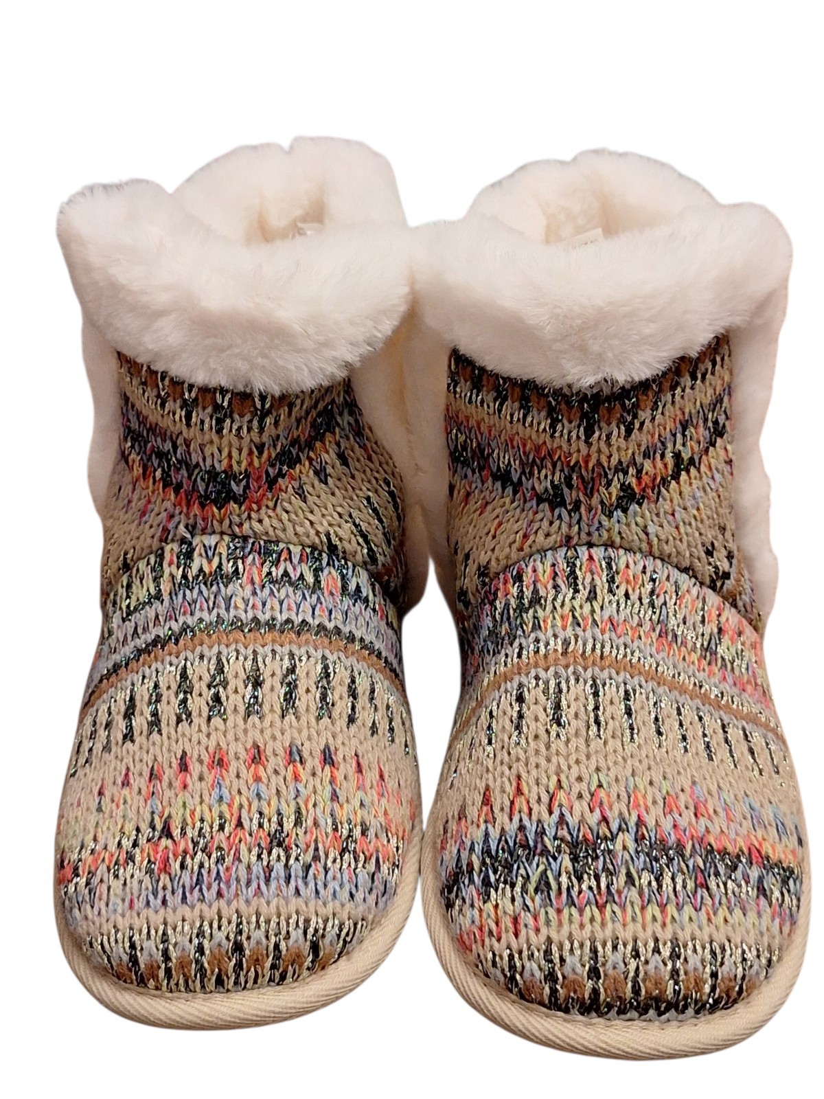 St John's Bay Booties Fur Lined Multicolored Woven Rubber Bottom MED NEW