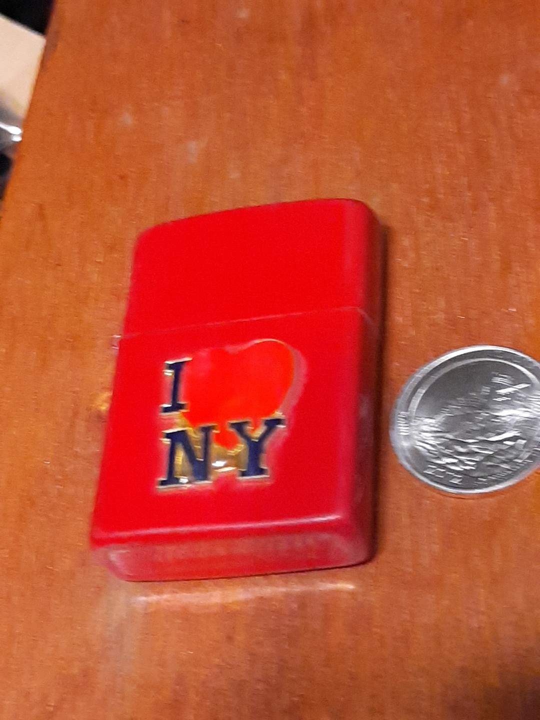 Vtg Flip Top Lighter I HEART NEWYORK Red ForPartsOrRepair Enamel Korea J19