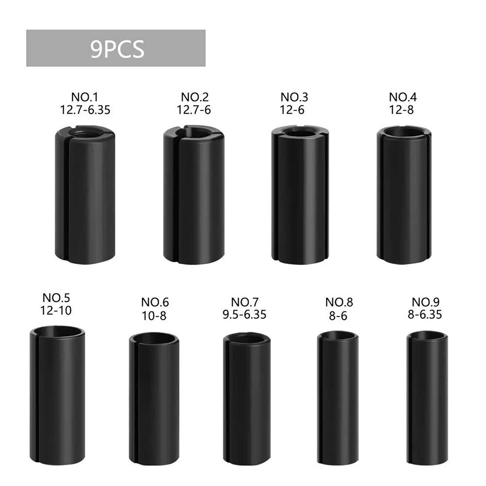 Set(9) Adapter Converter Router Collet Reduction Sleeve Tool Bit Connector