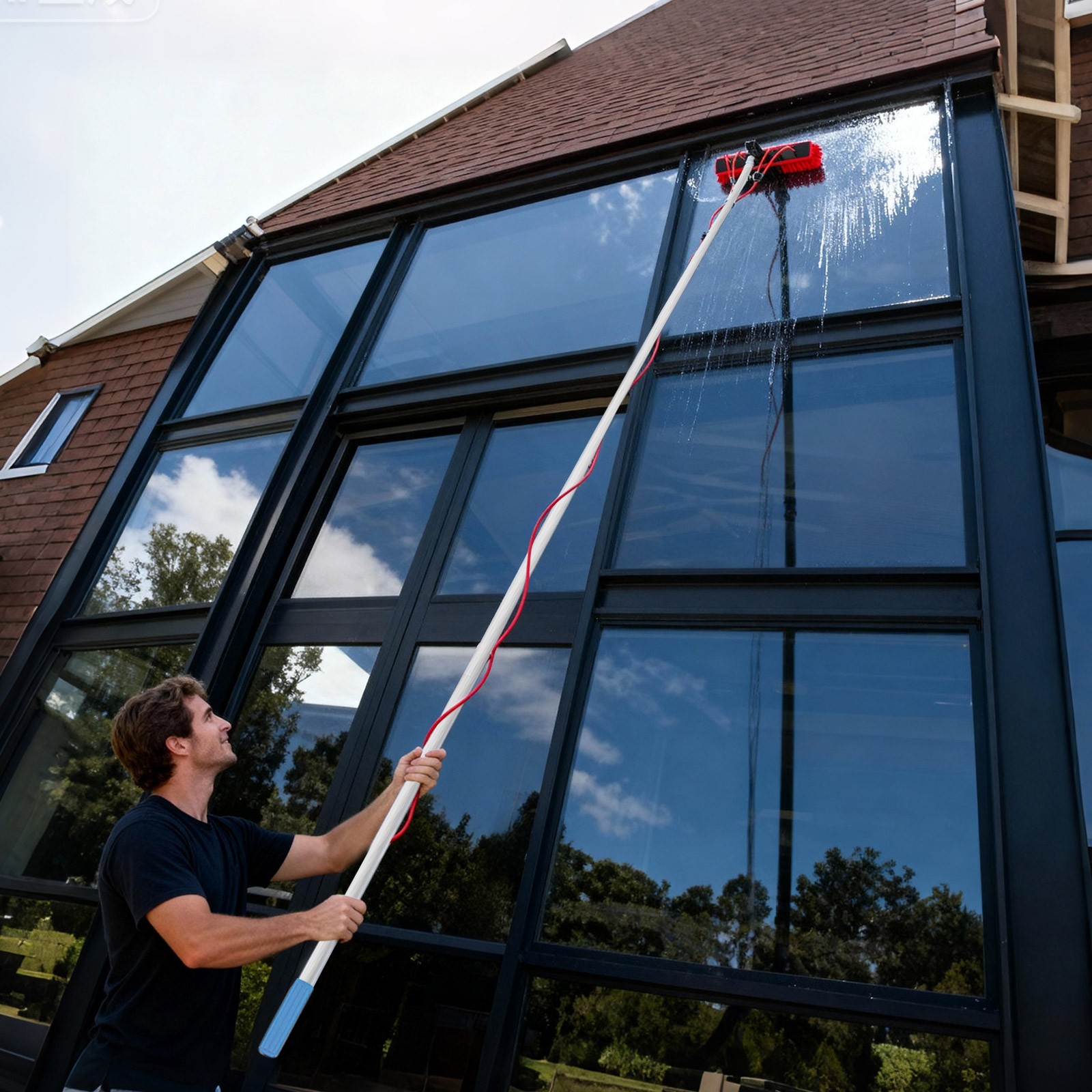 Cleaning Brush & Pole Cleaning Kit Solar Panel Outdoor Window Cleaning Pole Kit
