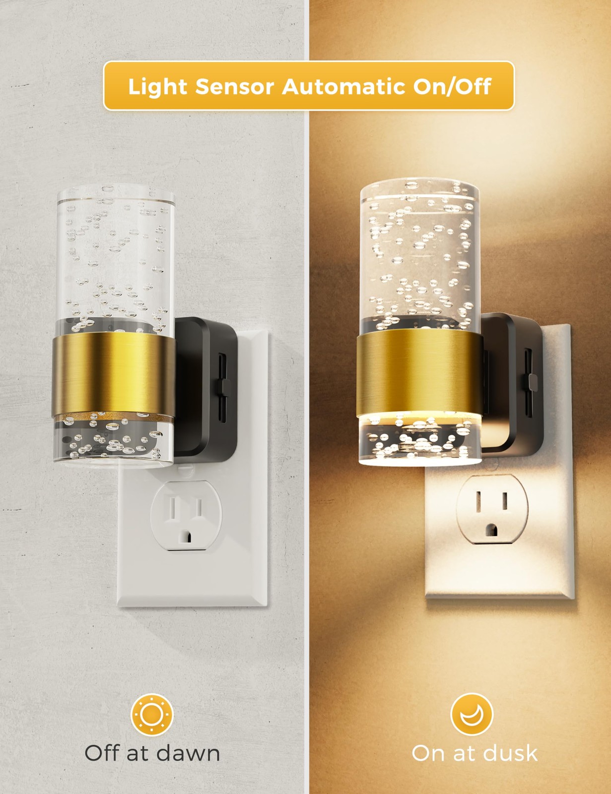 2 Pack Dimmable Night Light Dusk to Dawn Sensor Adjustable Color