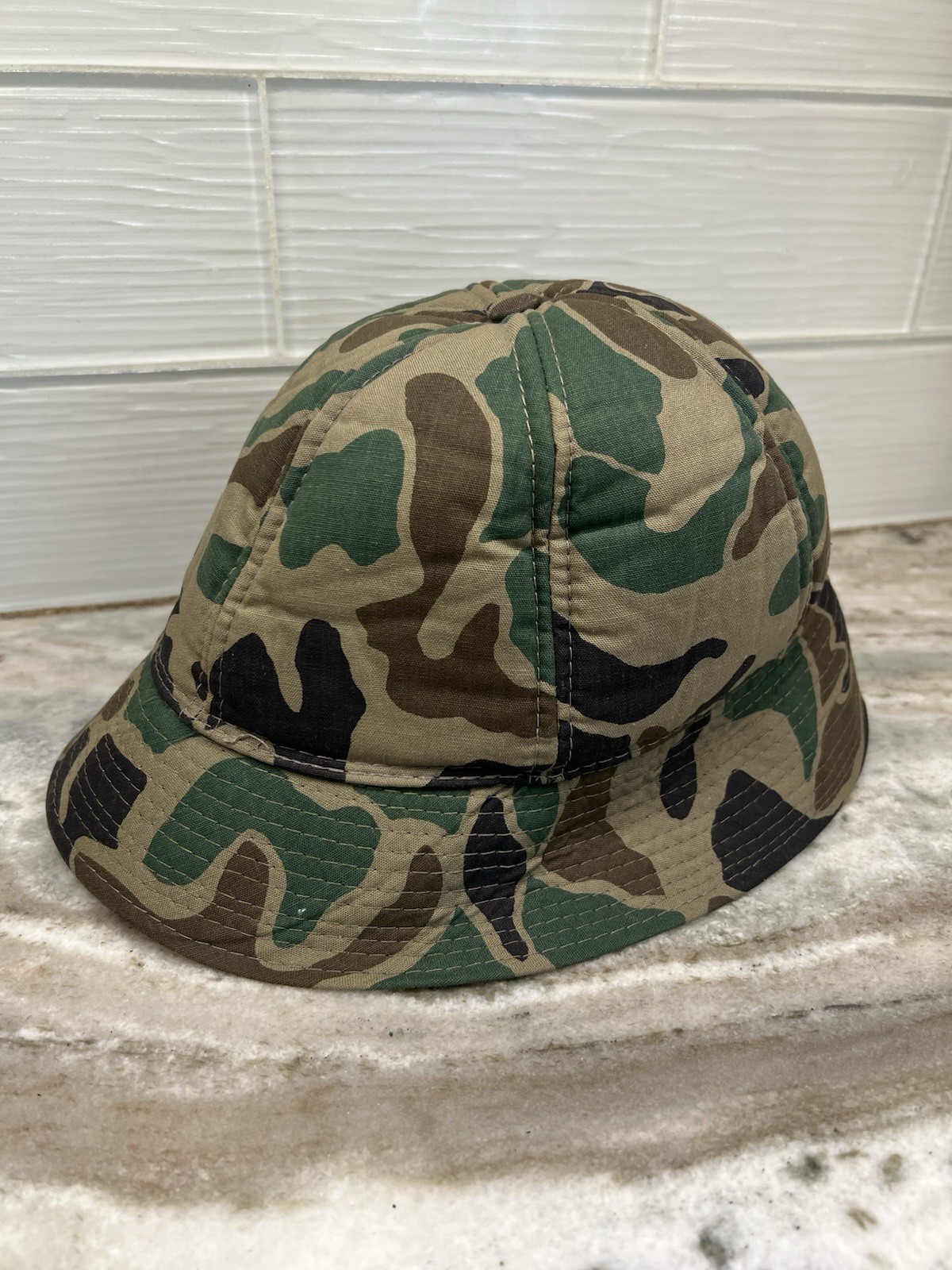 Vintage Camo Bucket Hat Boonie Cap YA Foam Lined Korea Wide Brim Ear Covers Med