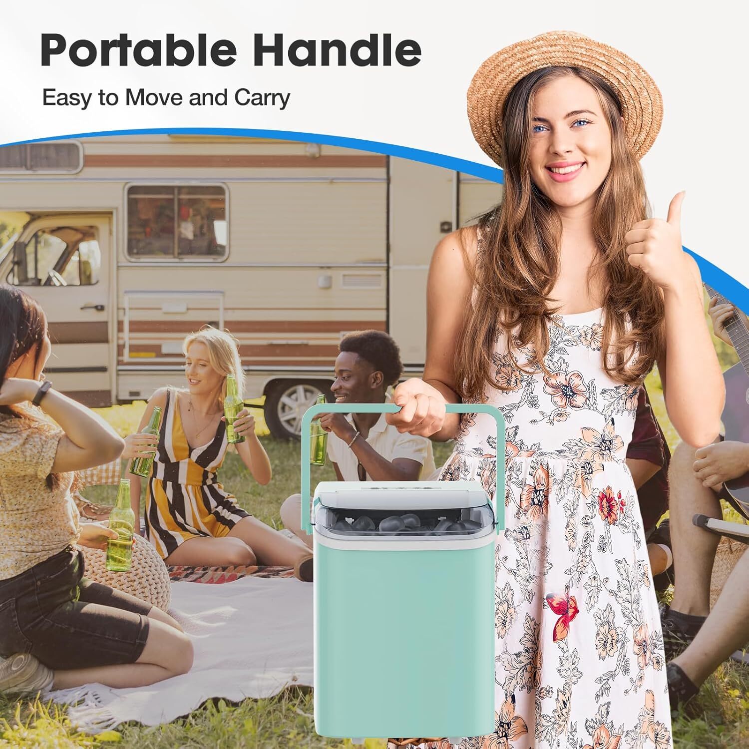 Self-cleaning Ice Makers Countertop with Handle Ice Machine 9 Cubes in 6 Mins