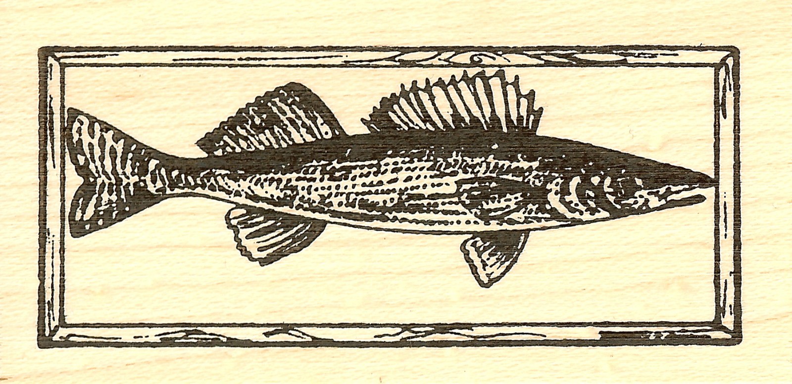Walleye In Frame, Wood Mounted Rubber Stamp NORTHWOODS - NEW, D9739