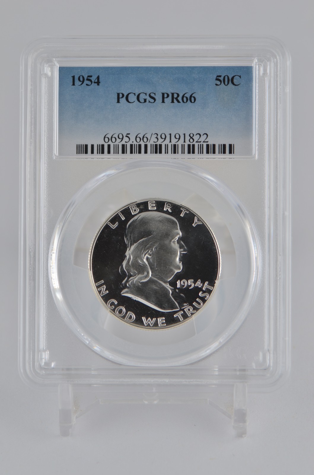 PR66 1954 PCGS FRANKLIN SILVER HALF DOLLAR PROOF LIGHT CAMEO LOOK COIN # 822