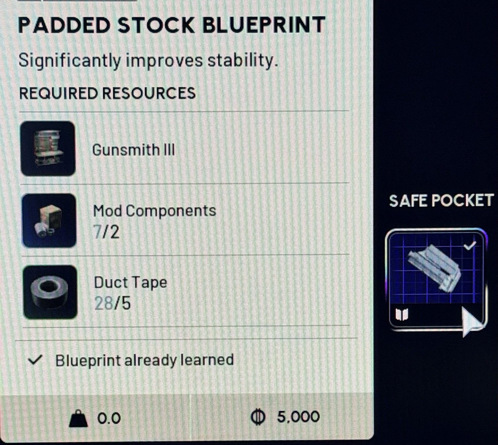 Arc Raiders Padded Stock Blueprint