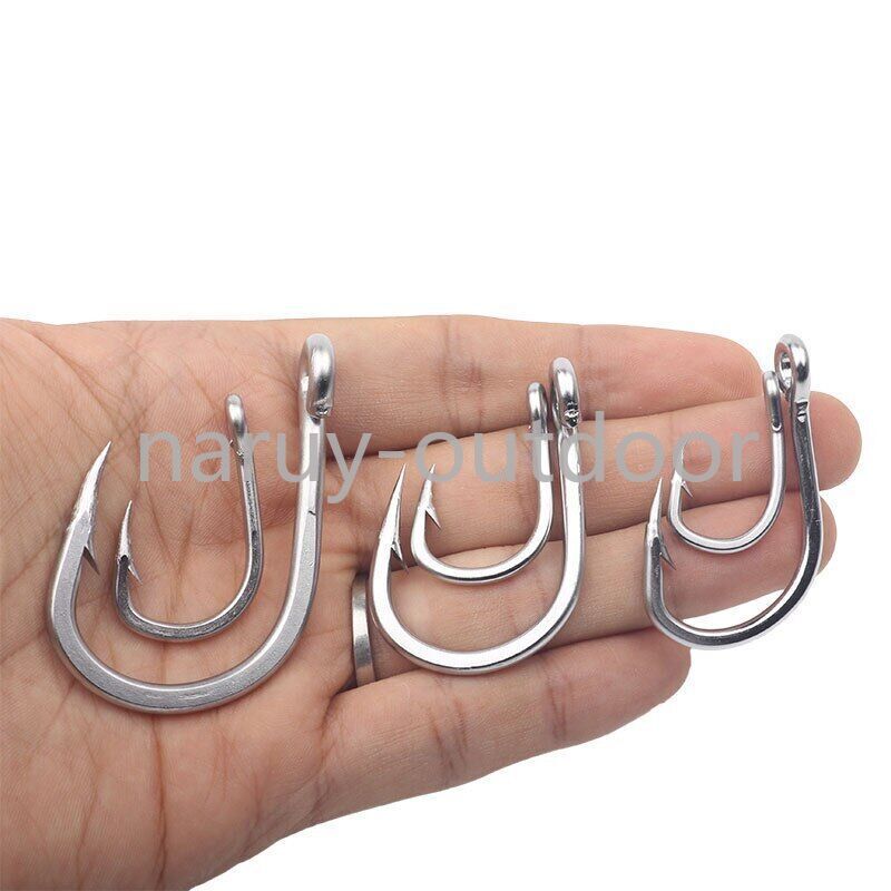 50PCS Stainless Steel Live Bait Sharp Fishing Hook Saltwater Big Game 2/0-12/0
