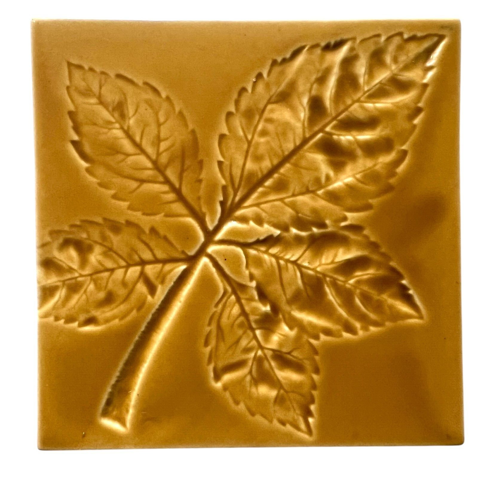 Vintage Style Handcrafted Ceramic Tile Trivet Leaf Design Wall Art Decor 6x6 in
