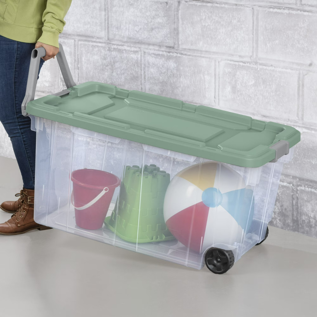 Extra Large Wheeled Storage Bin, 160 Quart Durable Clear Storage Container