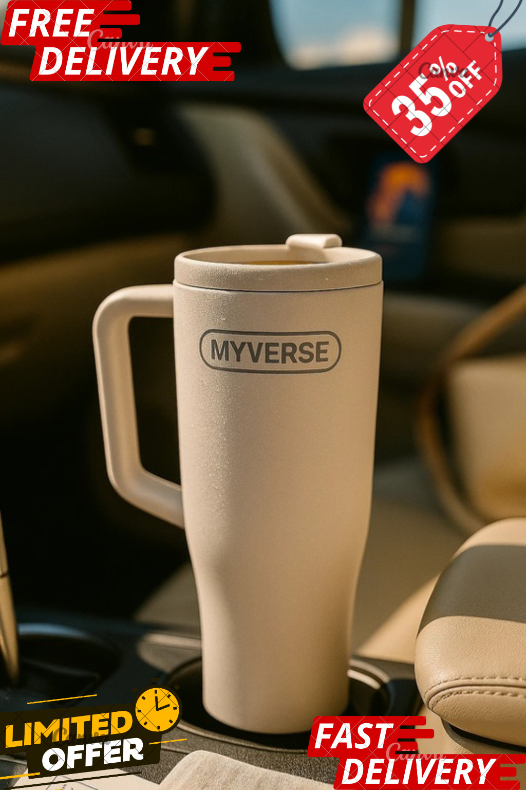 MYVERSE 40oz Tumbler with Handle & Straw Lid – Stainless Steel Insulated Travel