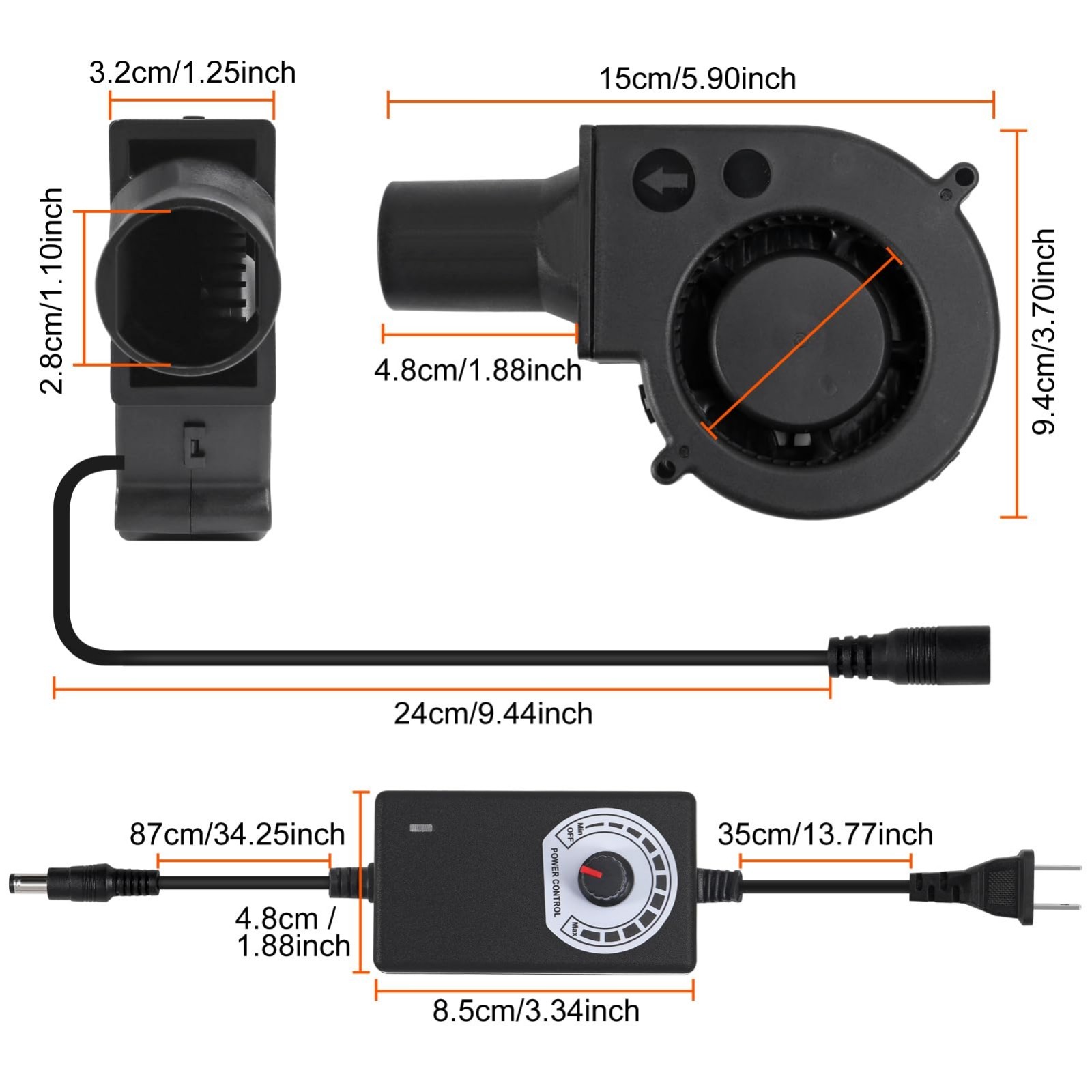 97mm BBQ Blower Fan 12V with Variable Speed Controller - Quick Charcoal Starter