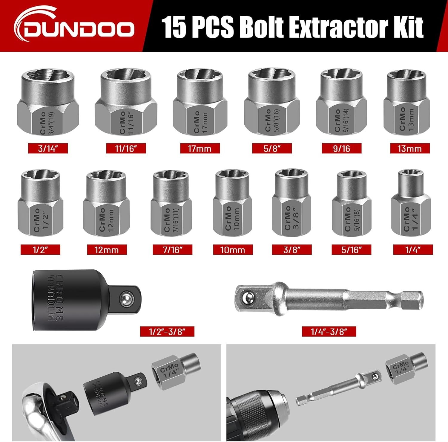 15-Piece Stripped Bolt Remover Set - Fast and Effective Extraction Solution