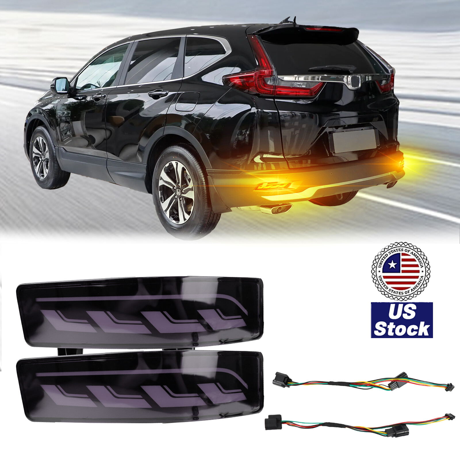 LED Rear Bumper Reflector Tail Lights Smoked Brake For Honda CRV CR-V 2020-2022