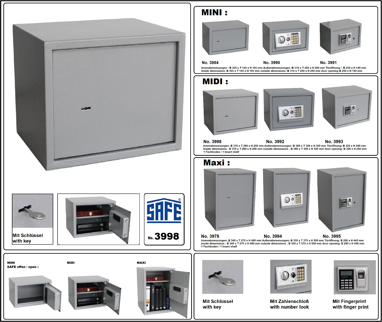Safe 3998 Midi Safe Wall Safe Furniture Safe Cash Box Manual Lock