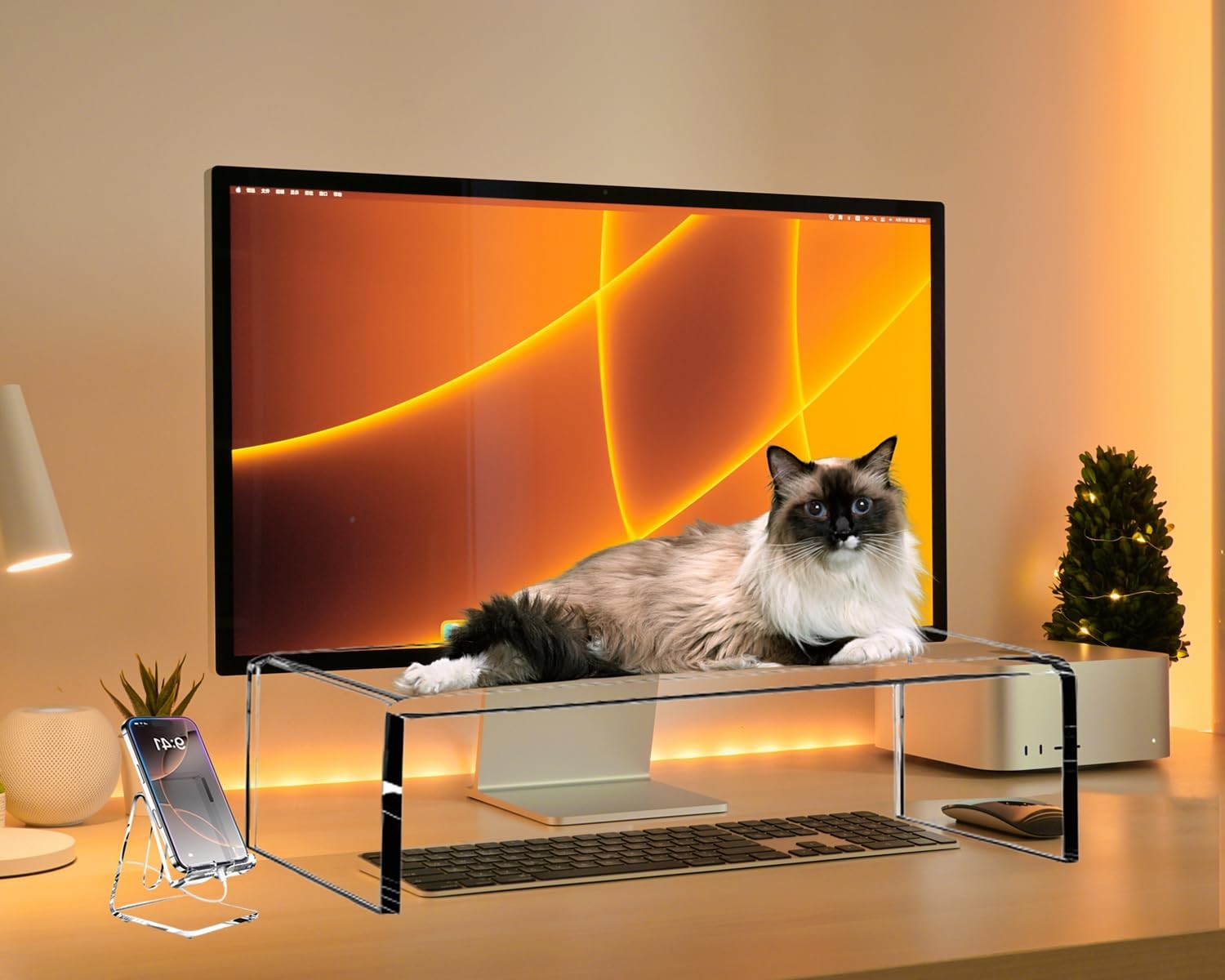 Clear Acrylic Monitor Stand Riser 20", Laptop Keyboard Cover cat Proof, Keybo...