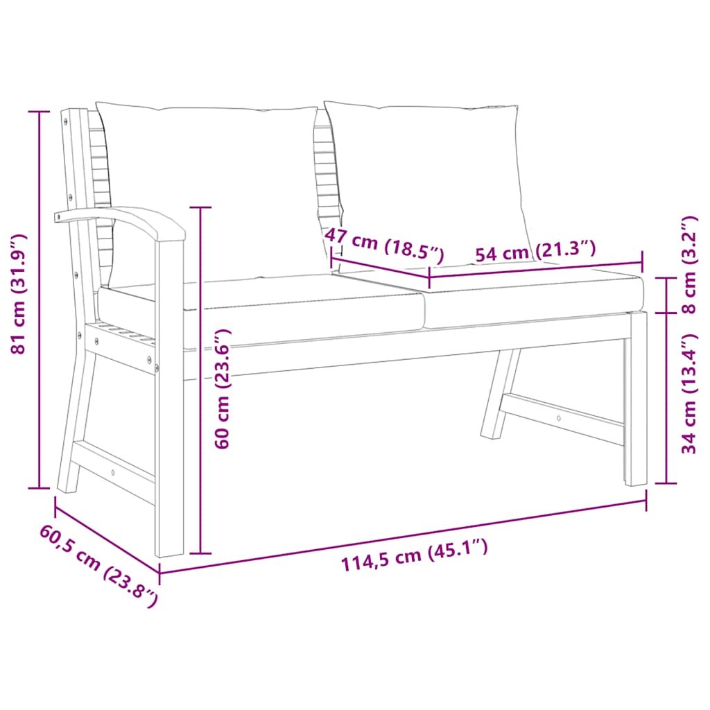 Patio Bench Outdoor Sectional Sofa with Cushions Solid Acacia Wood vidaXL