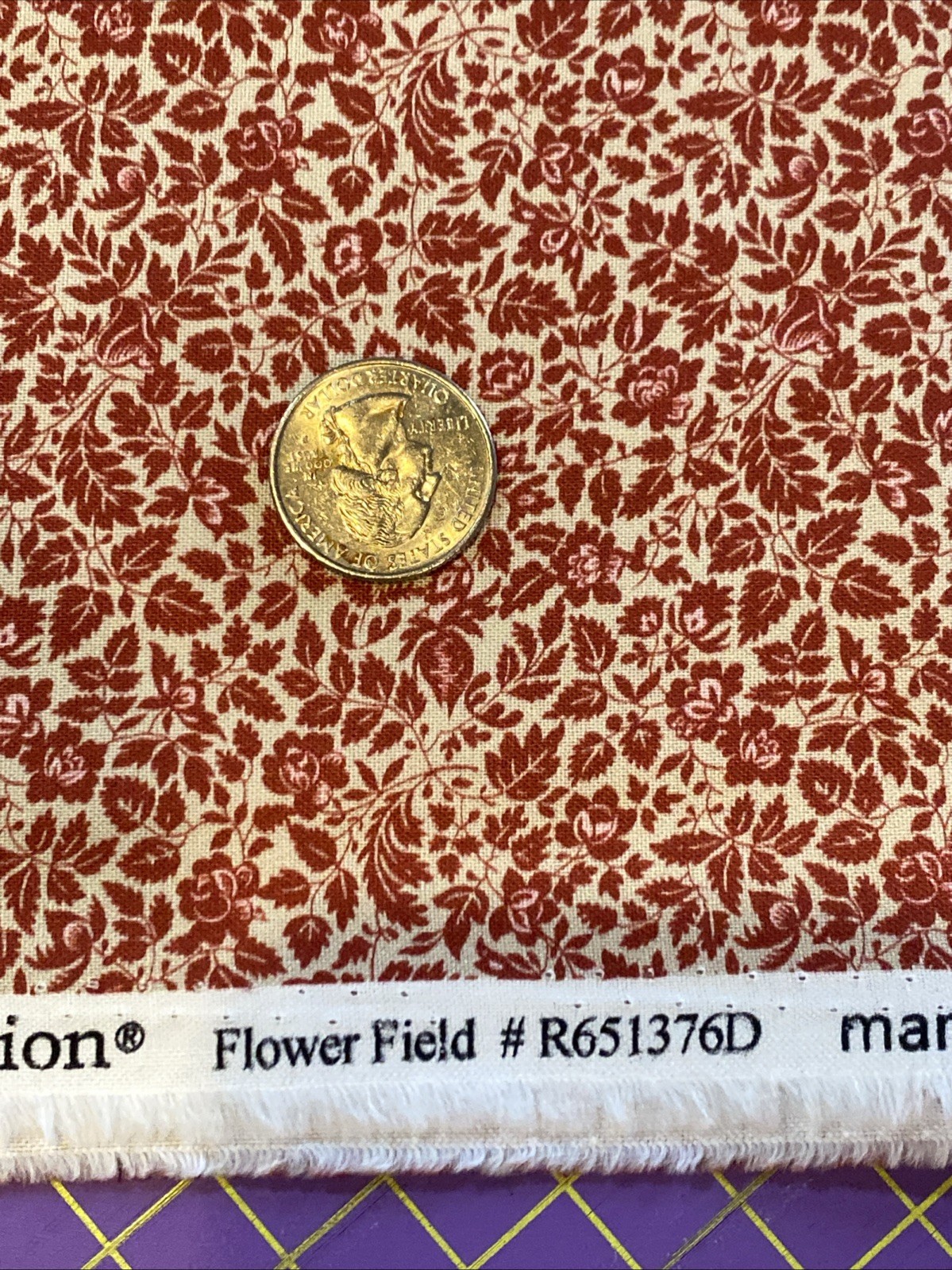 1800's Reproduction cotton Marcus Fabrics Freedom Rings Red Flower Field 1376