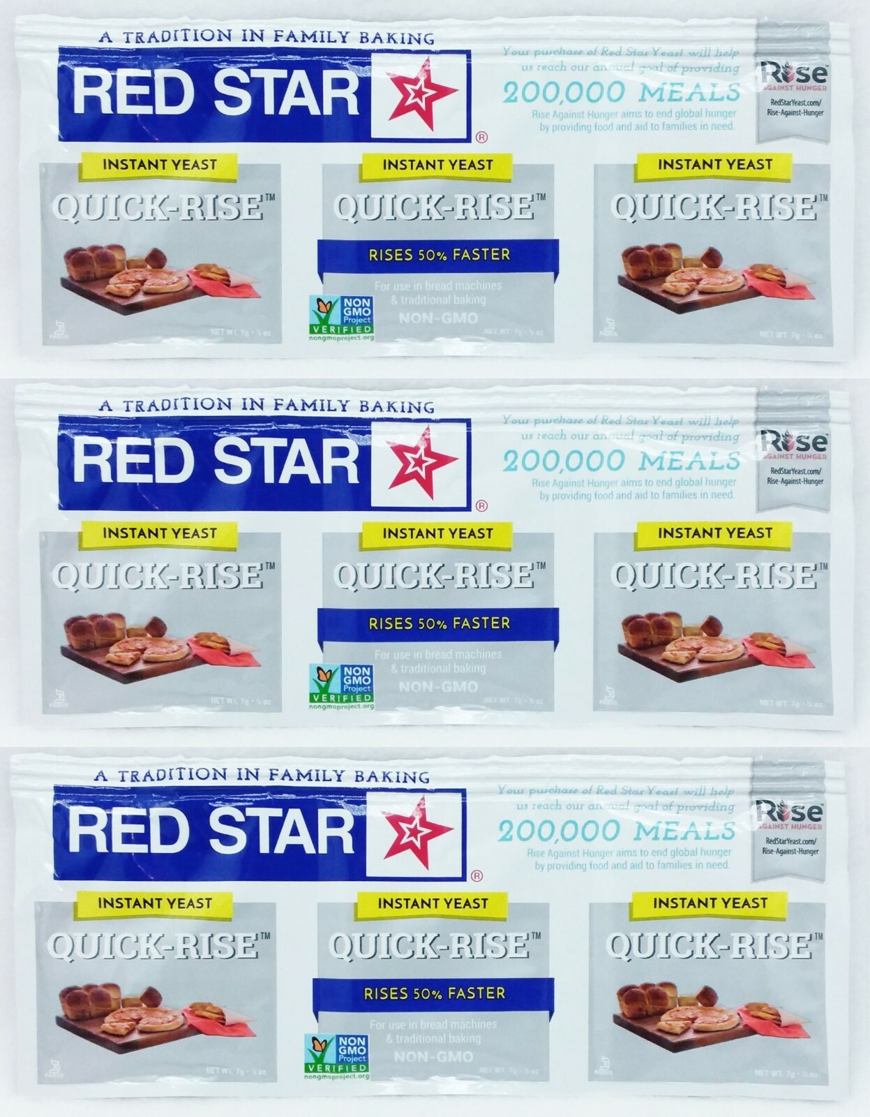 3 STRIPS Red Star QUICK-RISE Instant Yeast Bread Machine RISE FAST (3 packets)