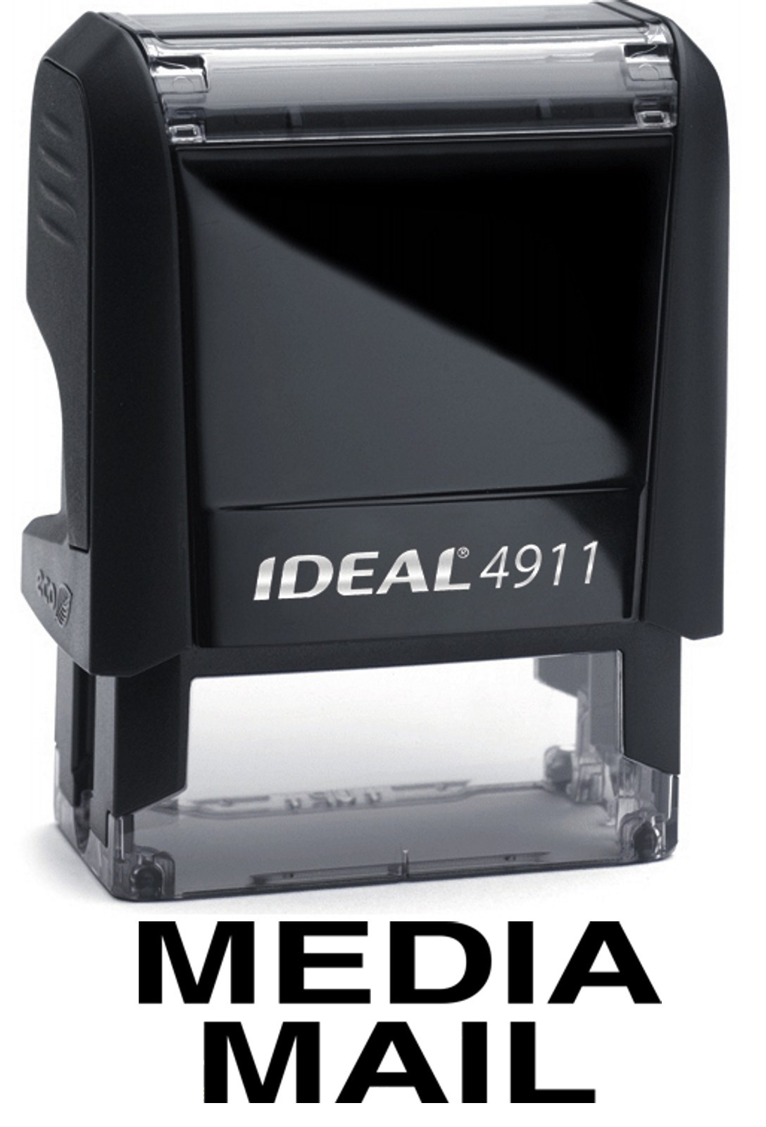 MEDIA MAIL stamp text on IDEAL 4911 Self-inking Rubber Stamp with BLACK INK