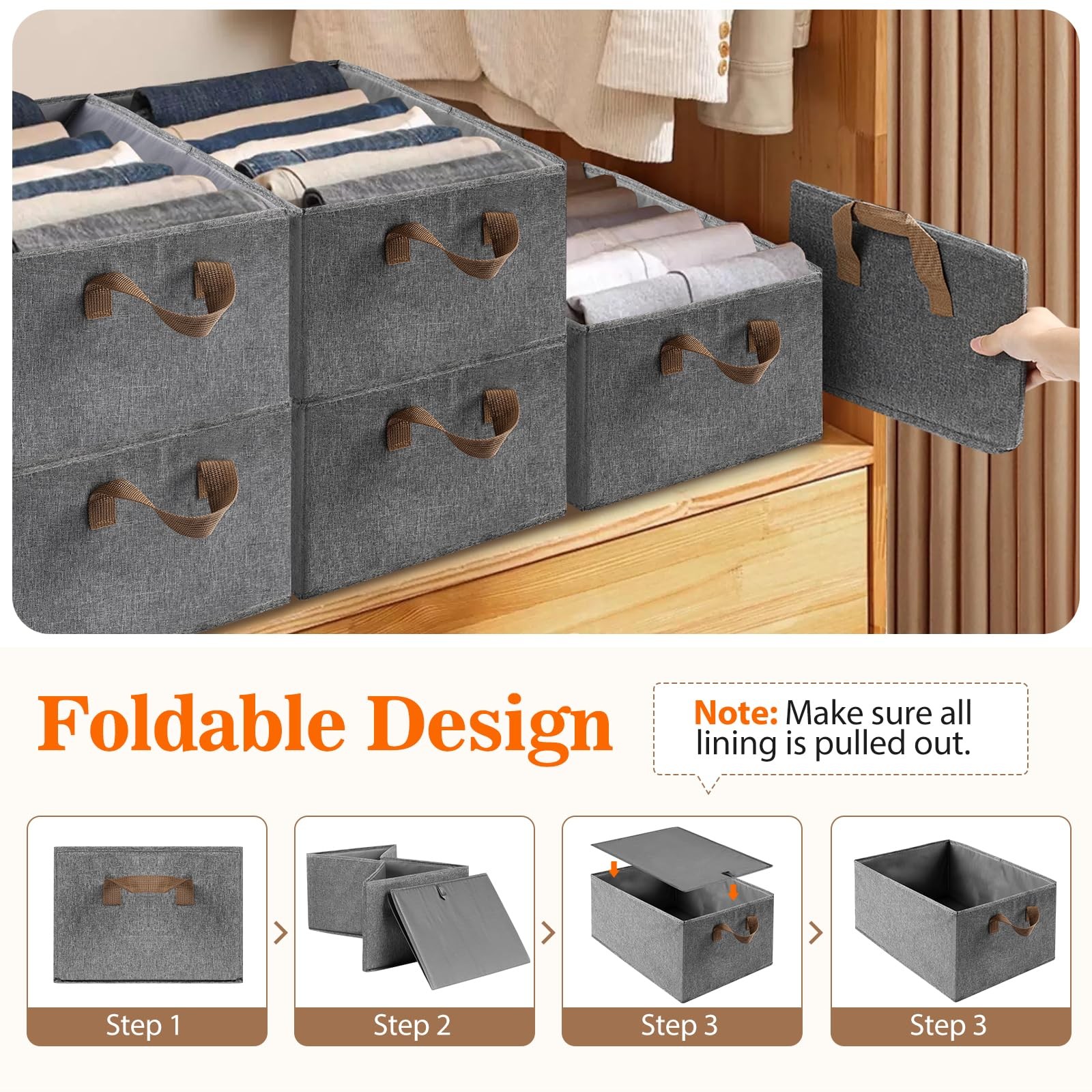 10 Pack Large Capacity Storage Bins Closet Organizer System, Sturdy Foldable ...