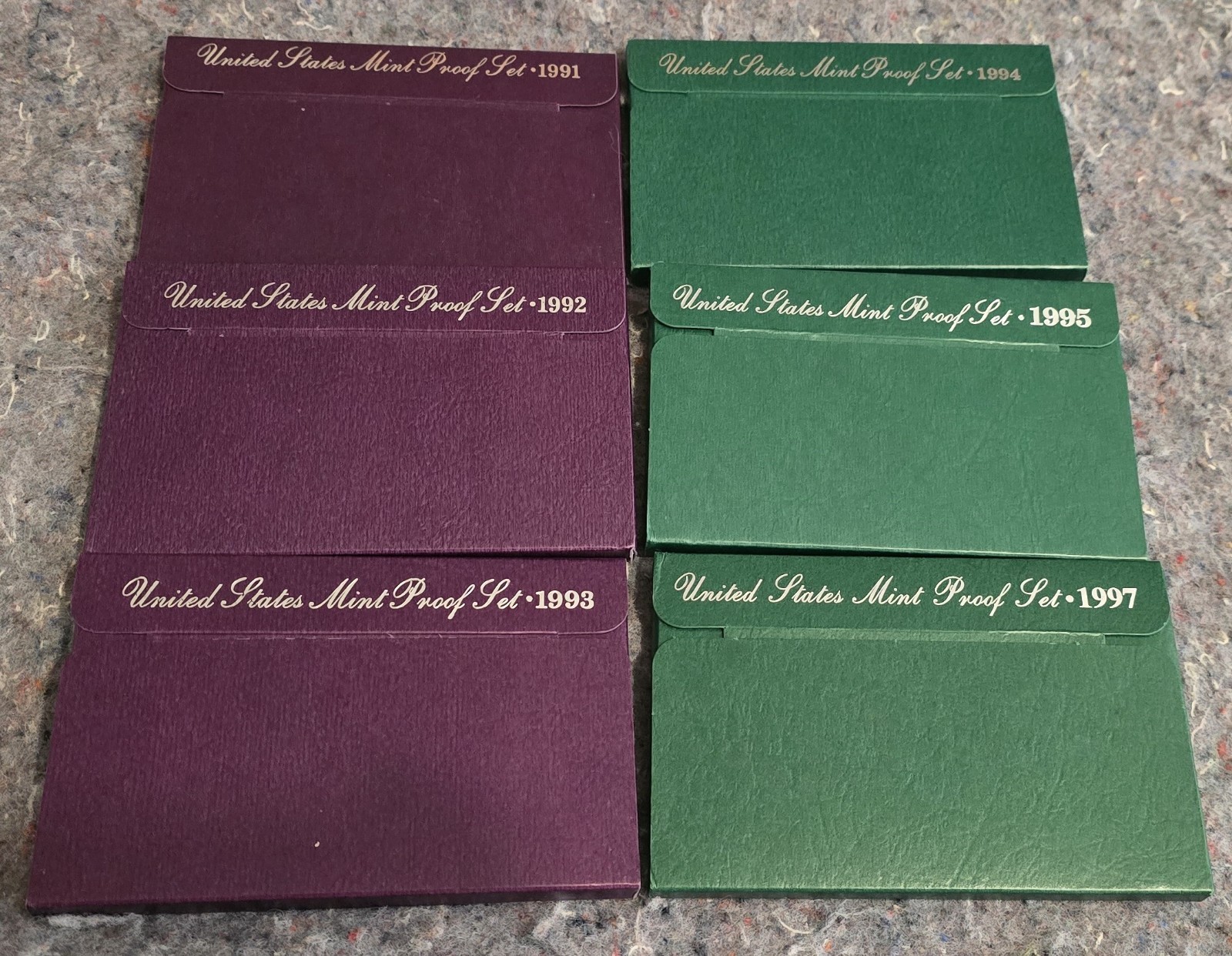 Lot of 6 US Mint Proof Coin Sets 1991, 1992, 1993, 1994, 1995, 1997