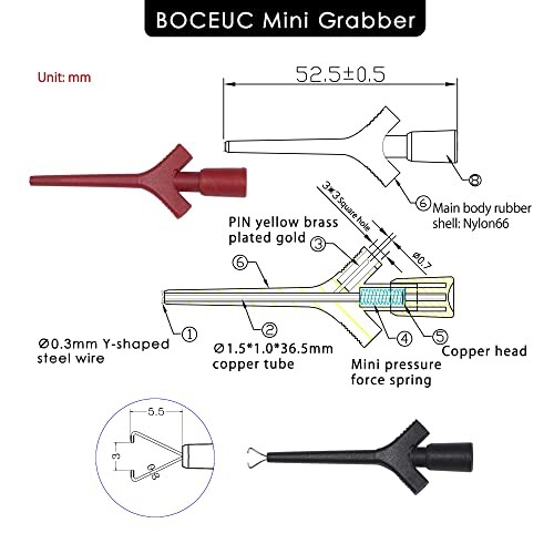 Test Lead Set, Mini Grabber Test Hook Clips Silicone Jumper Wires Cable for