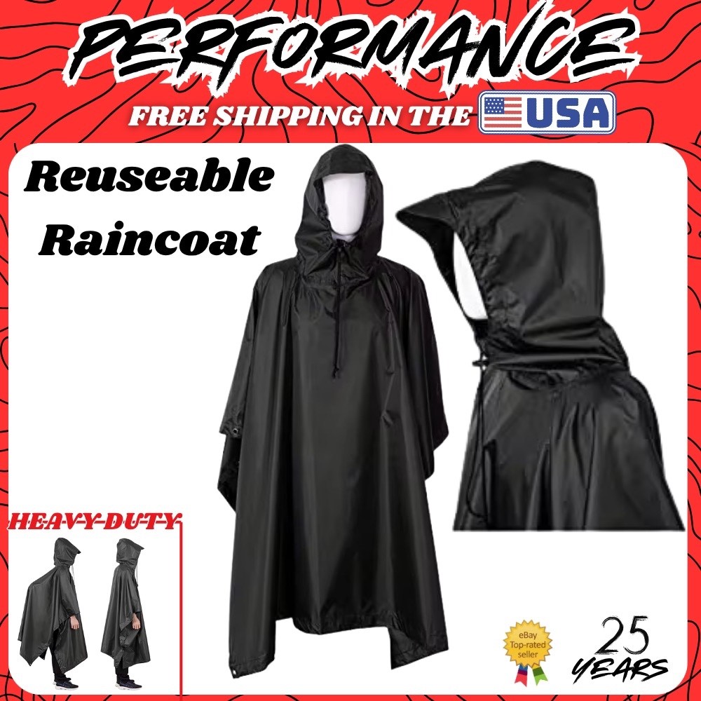 Hooded Jacket Rain Poncho Raincoat Water Proof Oversized Adult Hiking Hunting