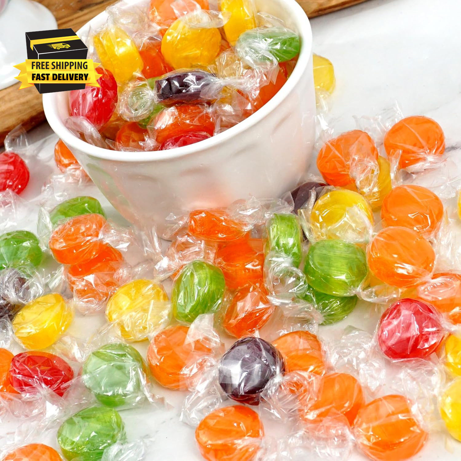 Assorted Fruit Hard Candy, 1 Pound Bulk Candy (Approx. 75 Pcs.), Individually Wr