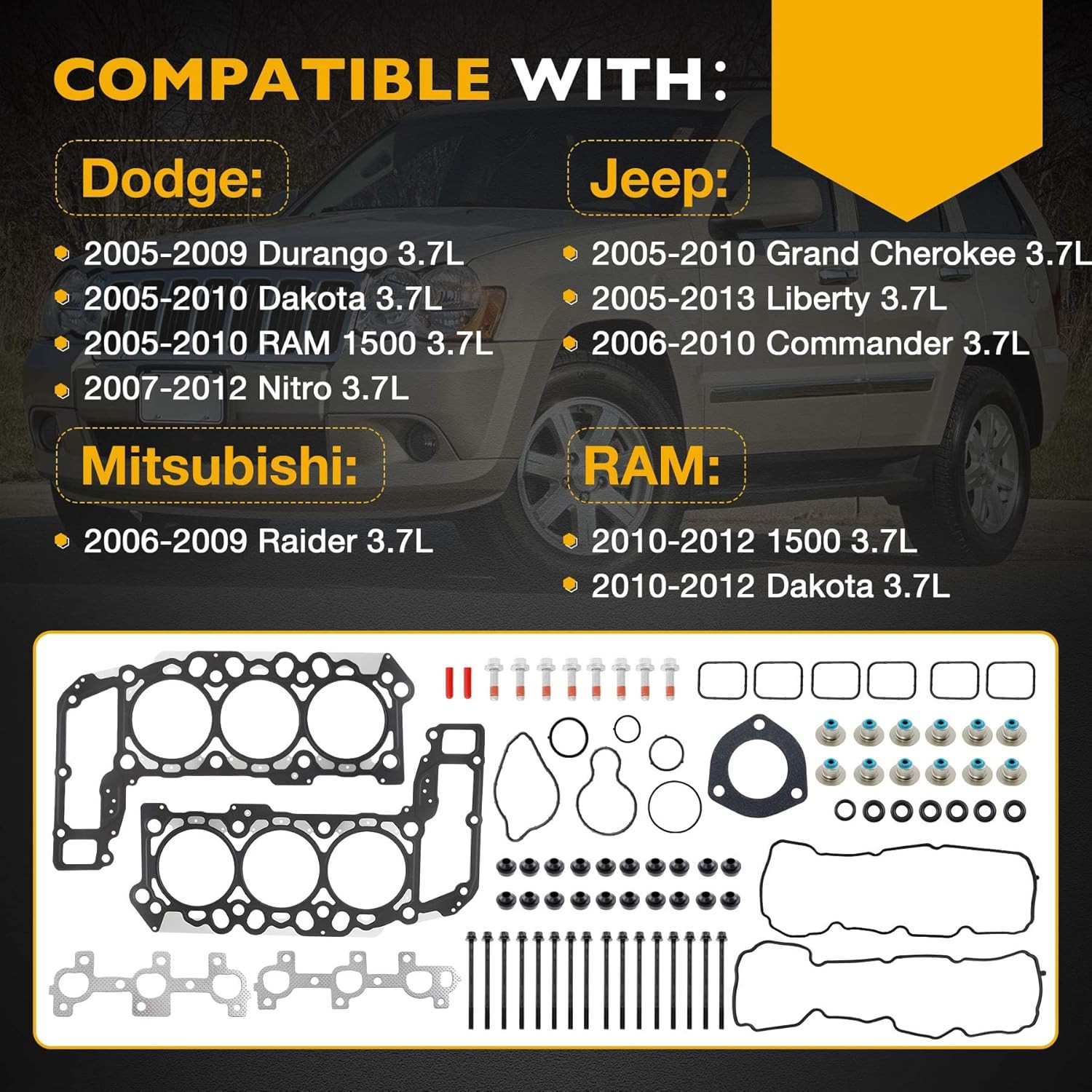 Head Gasket Set w Bolts for Dodge Dakota Jeep Grand Cherokee Ram V6 3.7L