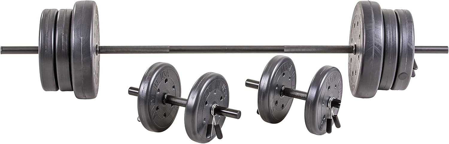 105 Pound Barbell Weight Set Home Gym Adjustable Weight Set W/ Two Dumbbell Bars