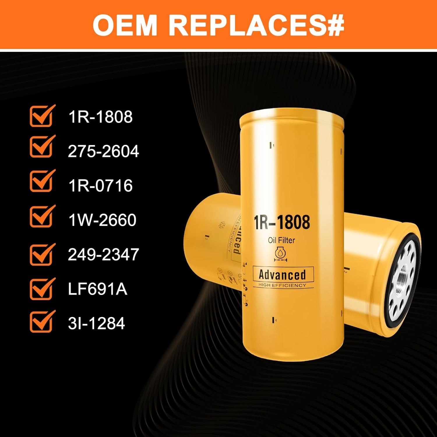 1R-1808, Engine Oil Filter, Shtlyh, Compatible with Caterpillar