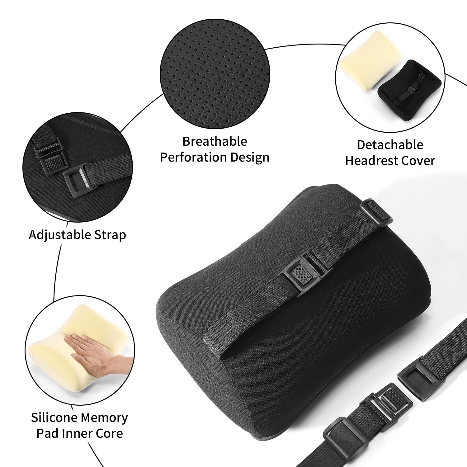Car Headrest Pillow, Soft Memory Foam Car Neck Pillow with Adjustable Strap, ...