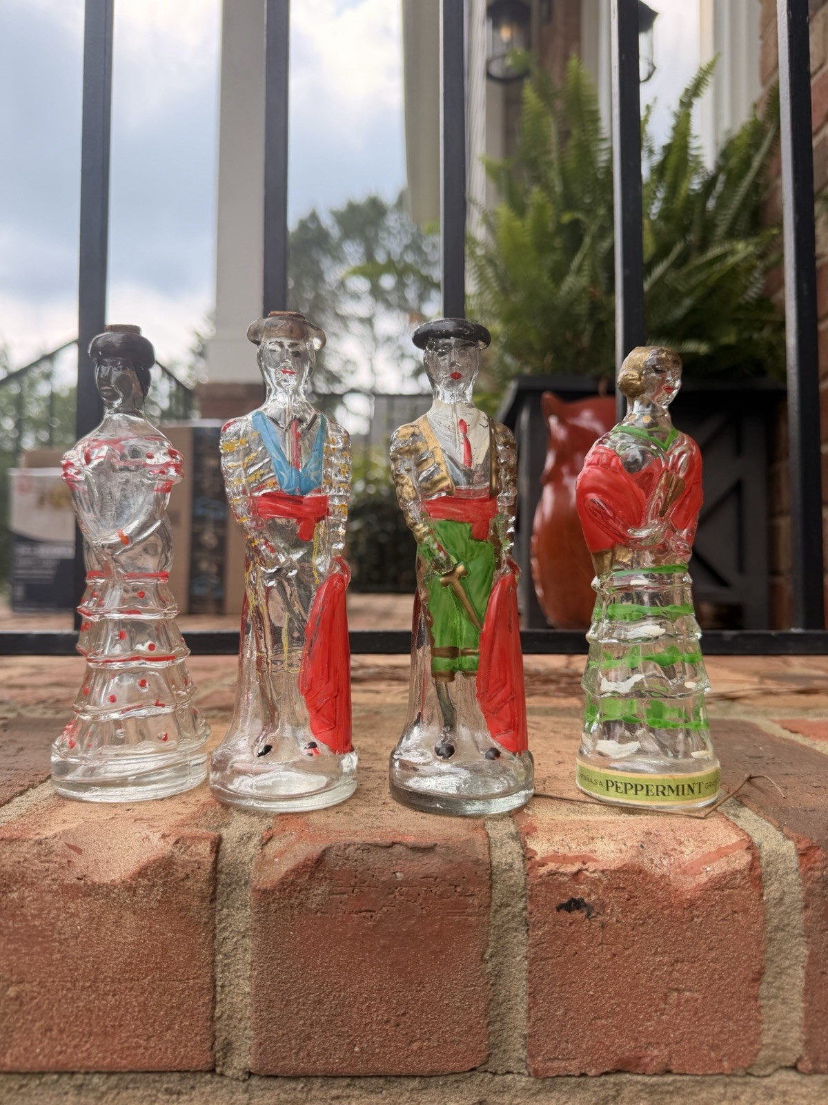 4 Nogueras Comas Brandy Bottles Matador and Lady Barcelona Spain Empty