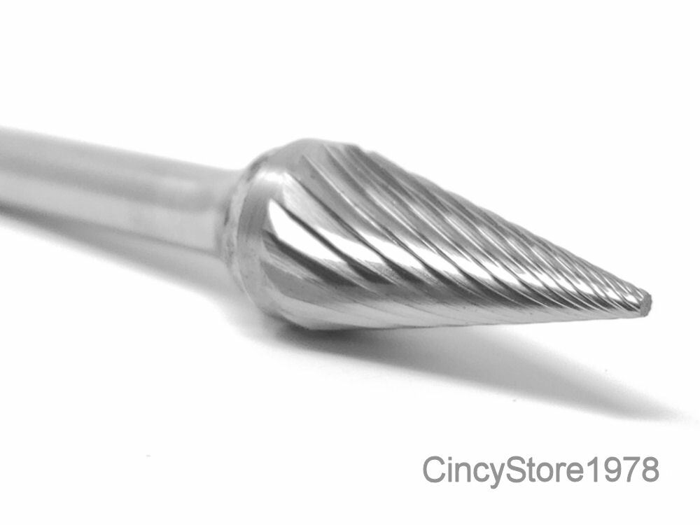 SM5S Pointed Cone Shape Carbide Burr Bur Cutting Tool Die Grinder Bit 1/4" NEW