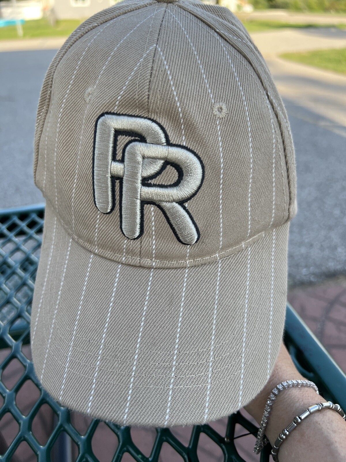 Round Rock Express Tan Pin Stripe Hat/Cap Embroidered Adj Hook Loop 20% Wool EUC