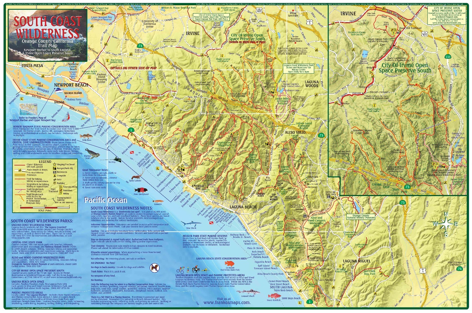 South Coast Wilderness Trail Guide Orange County Laminated Map Poster