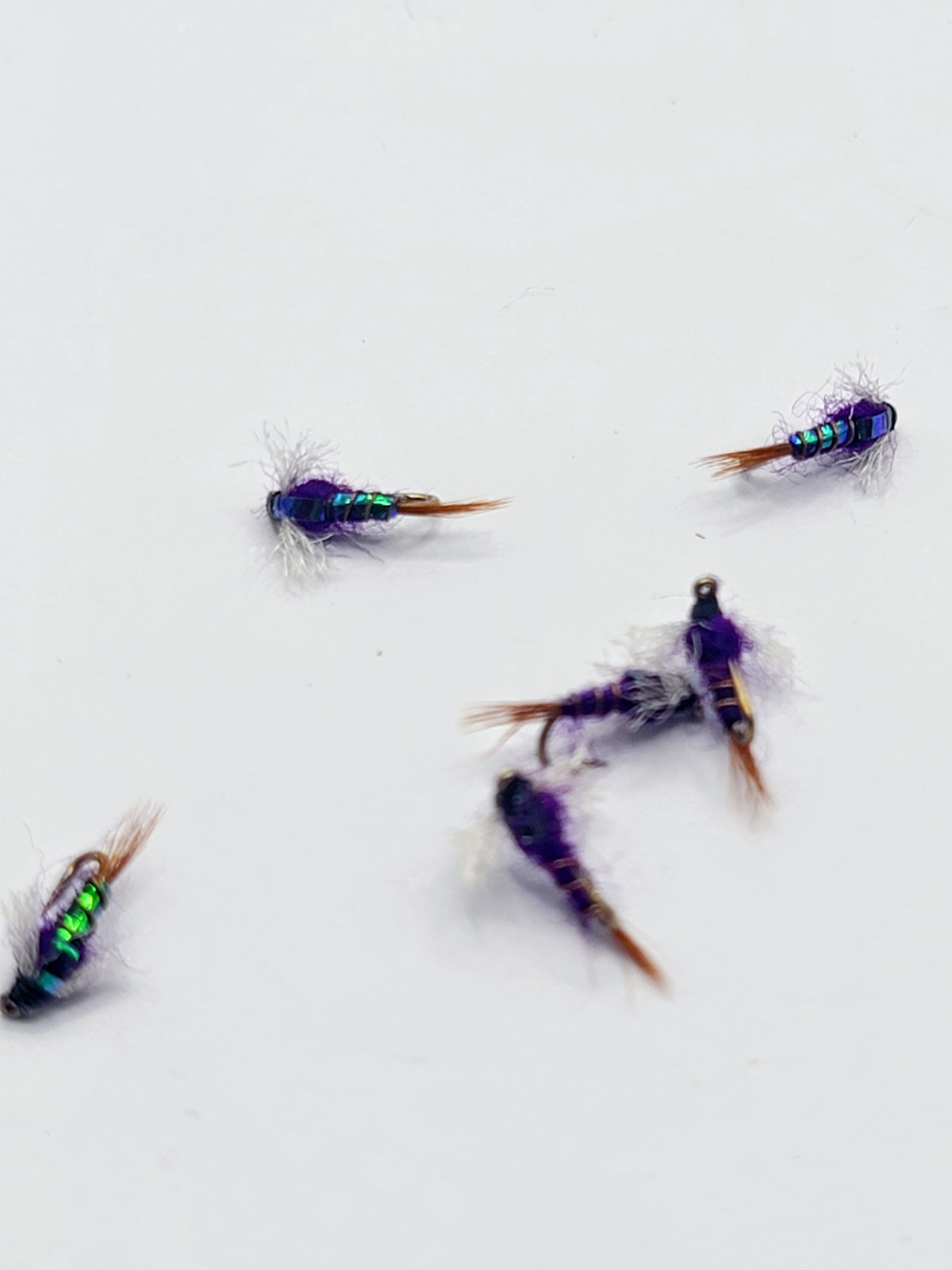 Purple Prince Nymph Hand Tied Trout Fly Size 20 Emerger  Brown Tail Lot Of 6