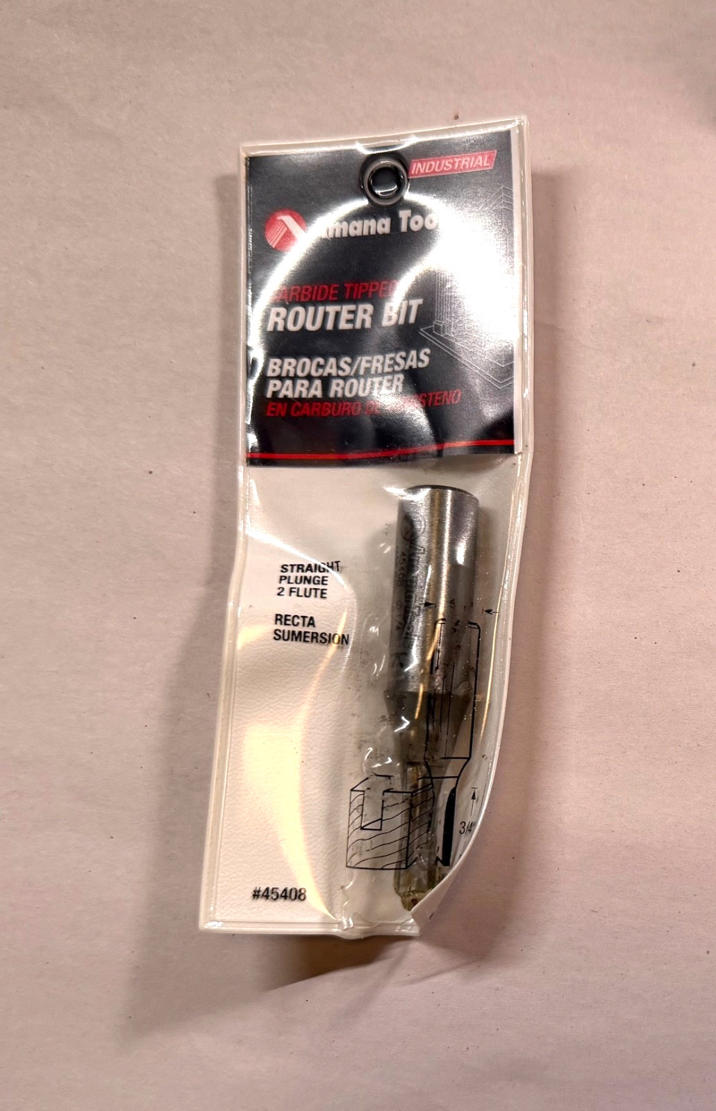 Amanda Plunge 45408 - 2 Flute Router Bit, 1/4" diameter with 1/2" Shank - New