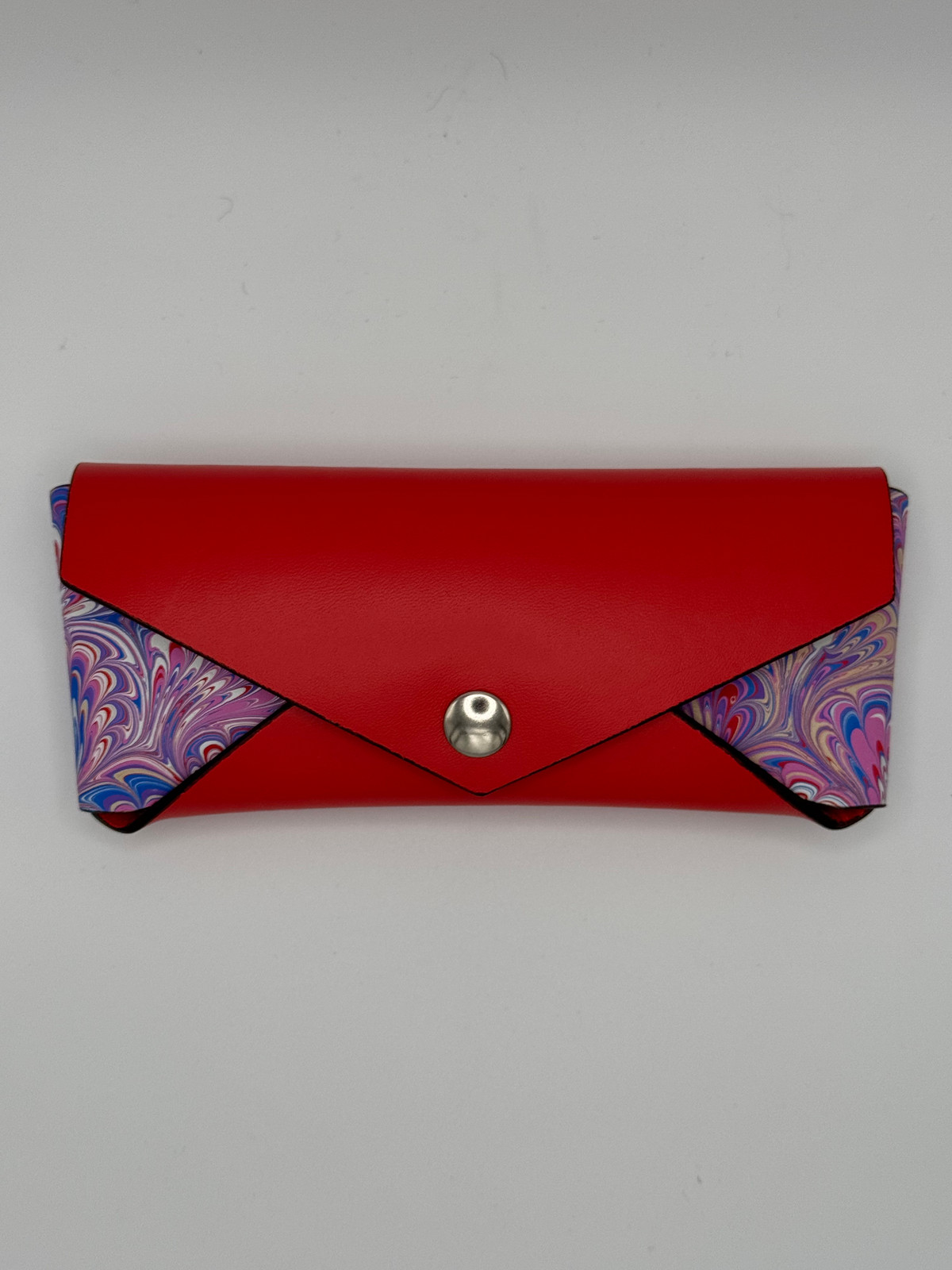 Handmade Leather and Marbled Painted Sunglasses Case - Red