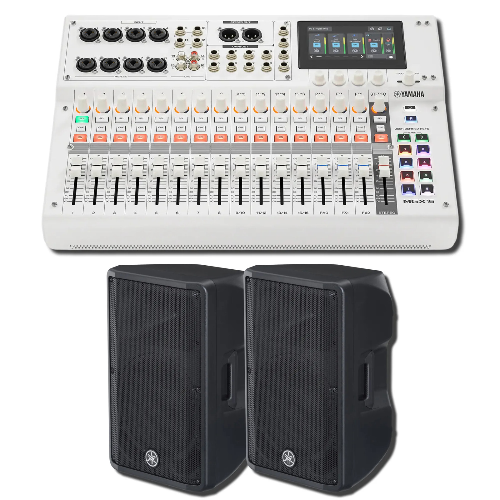 Yamaha MGX16 W 22-Ch Digital Mixer w/ 2x DBR12 1000W Powered Speakers Bundle