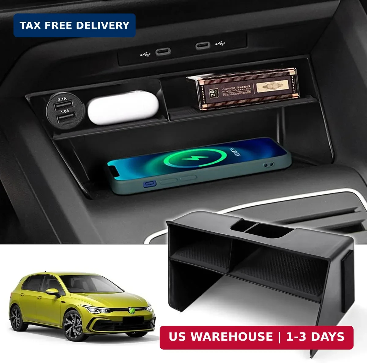 Karltys Center Console Organizer, Storage Box with Non-Slip Silicone Mat, Center