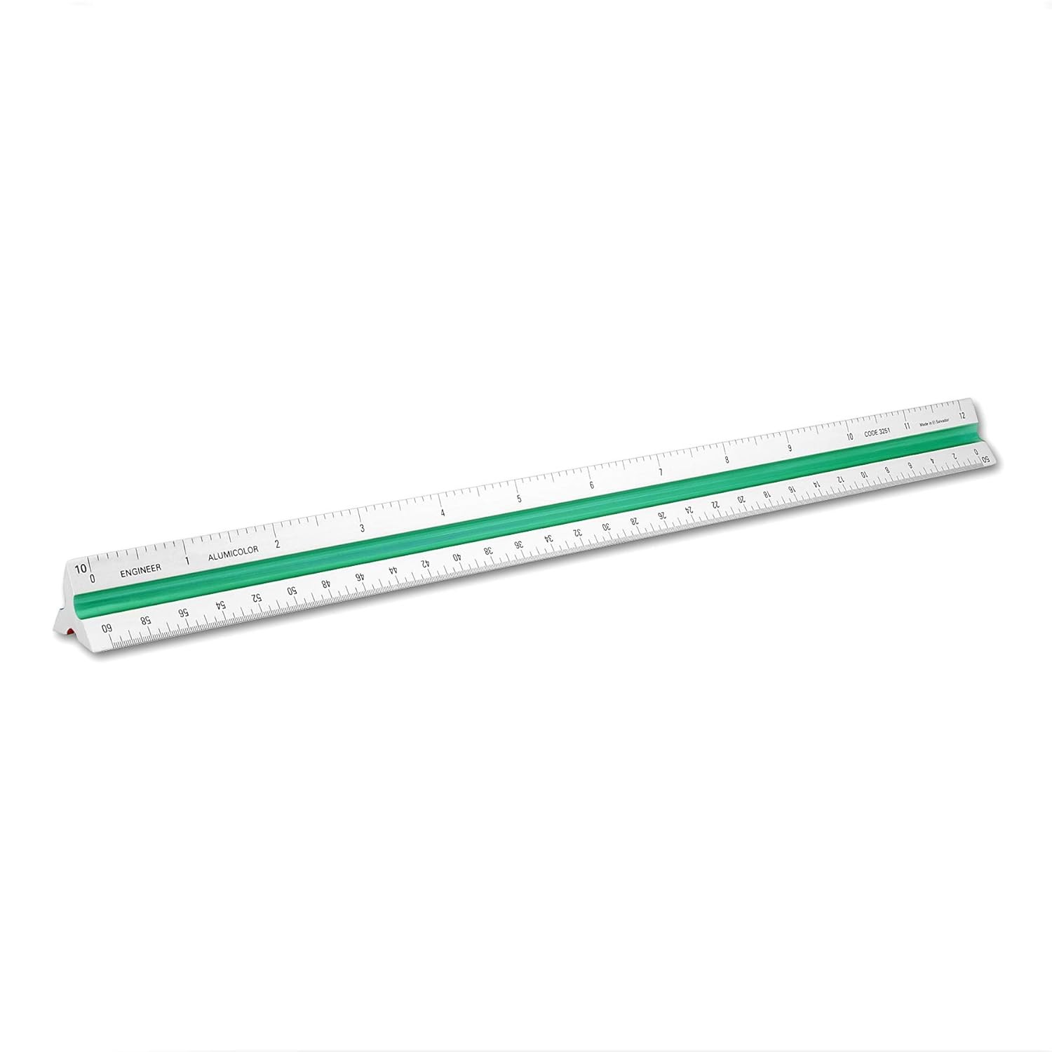 Alumicolor Aluminum Engineer Color-Coded Solid Drafting Scale, 12IN, Silver