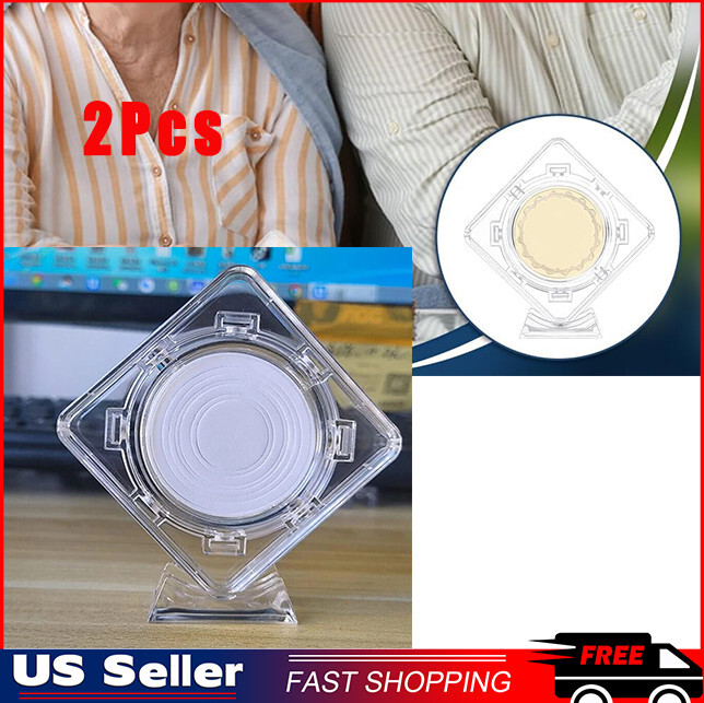 3D Coin Display Case Stand Rotatable Floating Coin Capsules Protector 40 mm 2Pcs