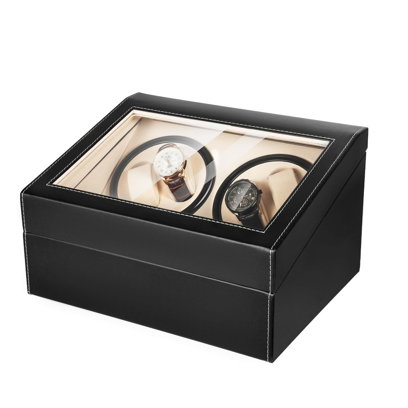4+6 Automatic Rotation Watch Winder Leather Storage Case Display Box For Gift US